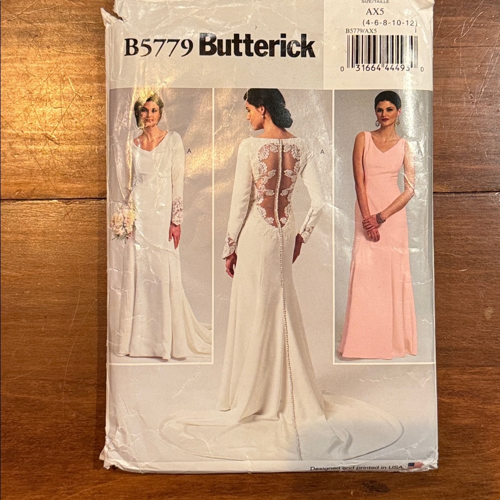 Butterick Wedding Bride Formal Dress Sewing Pattern B5779 Uncut Size 4 6 8 10 12